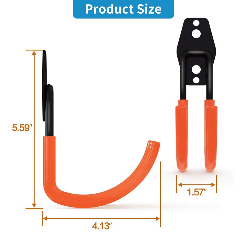 GeeWatom Garage Storage Utility Hooksï¼ŒGarage Garden Tool Organizerï¼ŒSteel Wall Mount Hooks, Large Garden U Hooks ï¼ˆ2 Packï¼‰ (Type-2-Orange) - Image 2